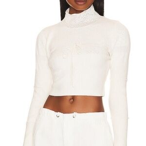 Danielle Guizio Bow Knit Pointelle Turtleneck Sweater